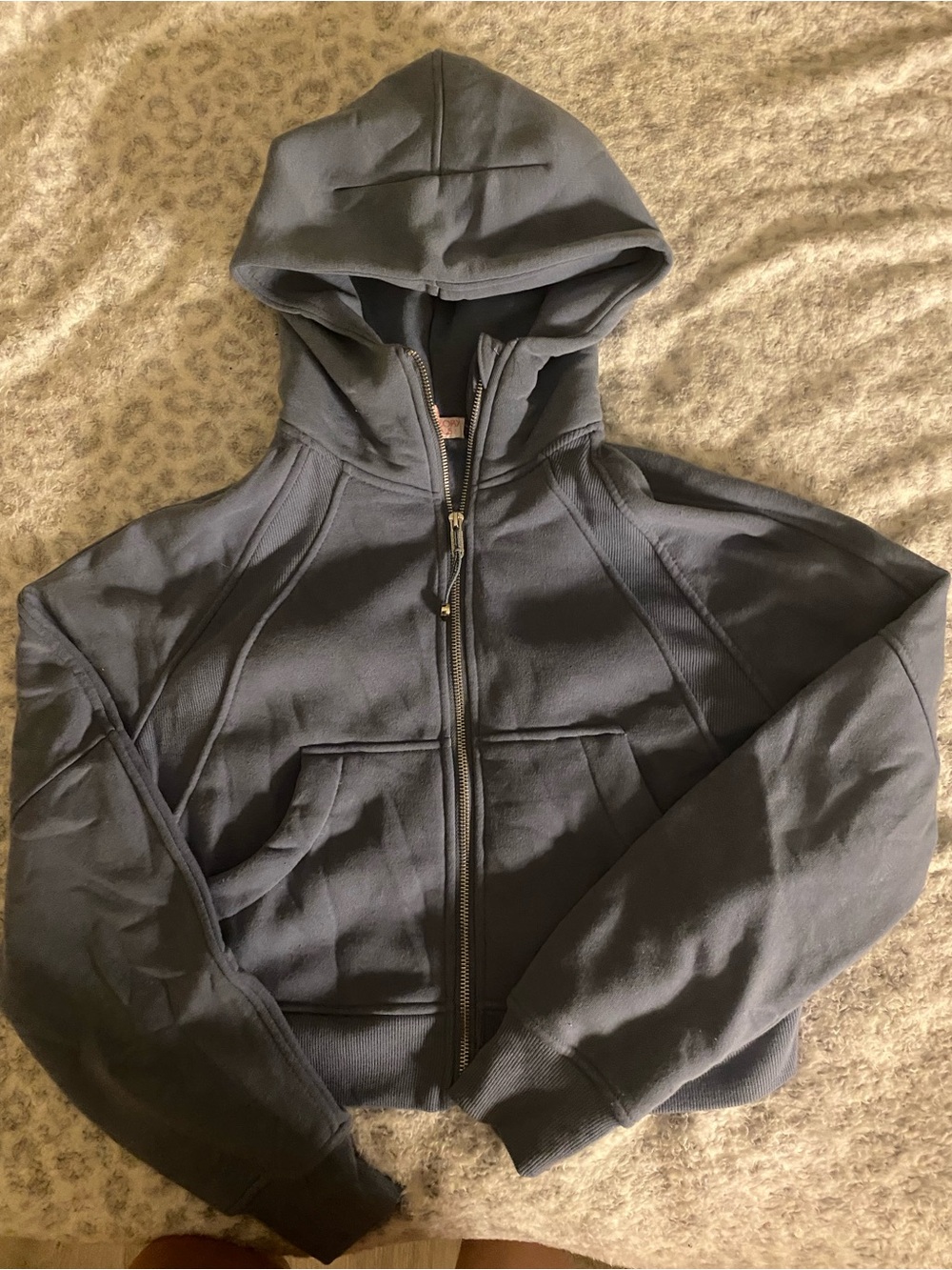 Cropped Zip-Up Hoodie in Slate Blue